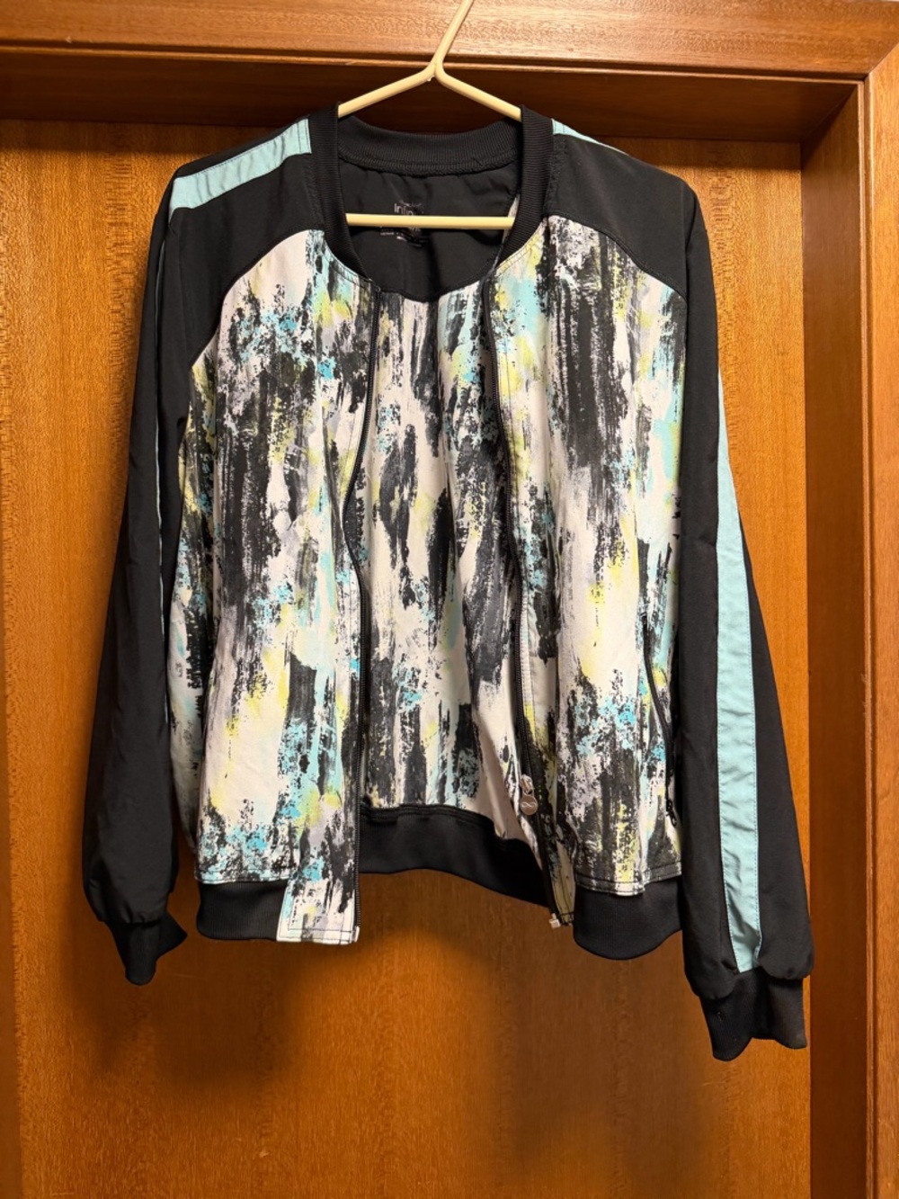 Abstract Brushstroke Bomber Jacket in Black & Aqua
